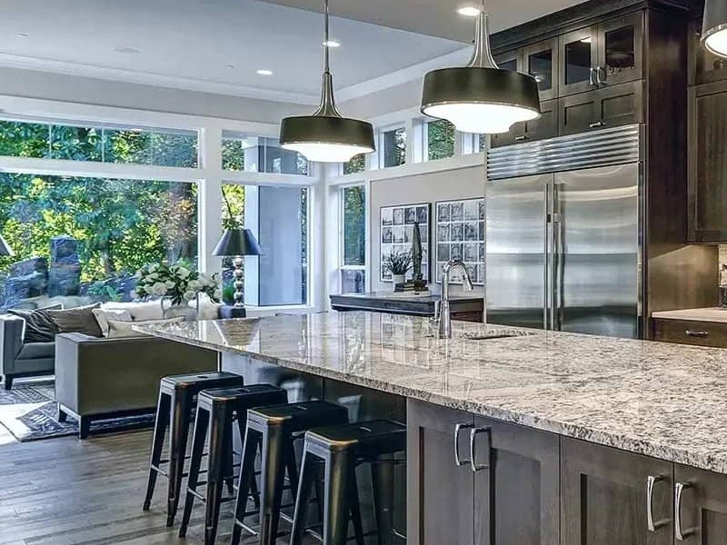 Kitchen with grey flooring